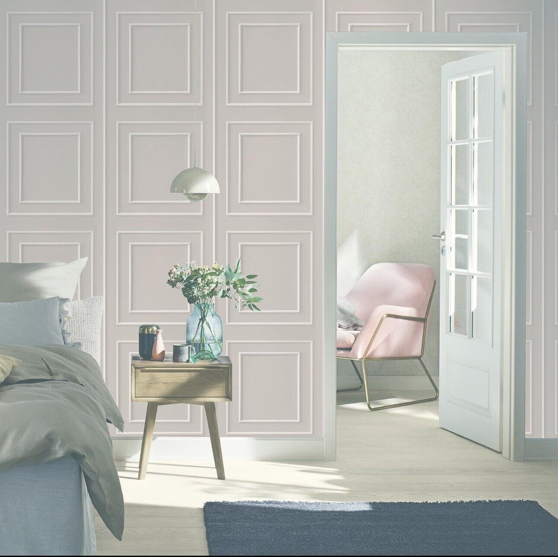 Rasch Beaded Panel Wallpaper Realistic 3D Effect Wood Paneling - Grey 279282