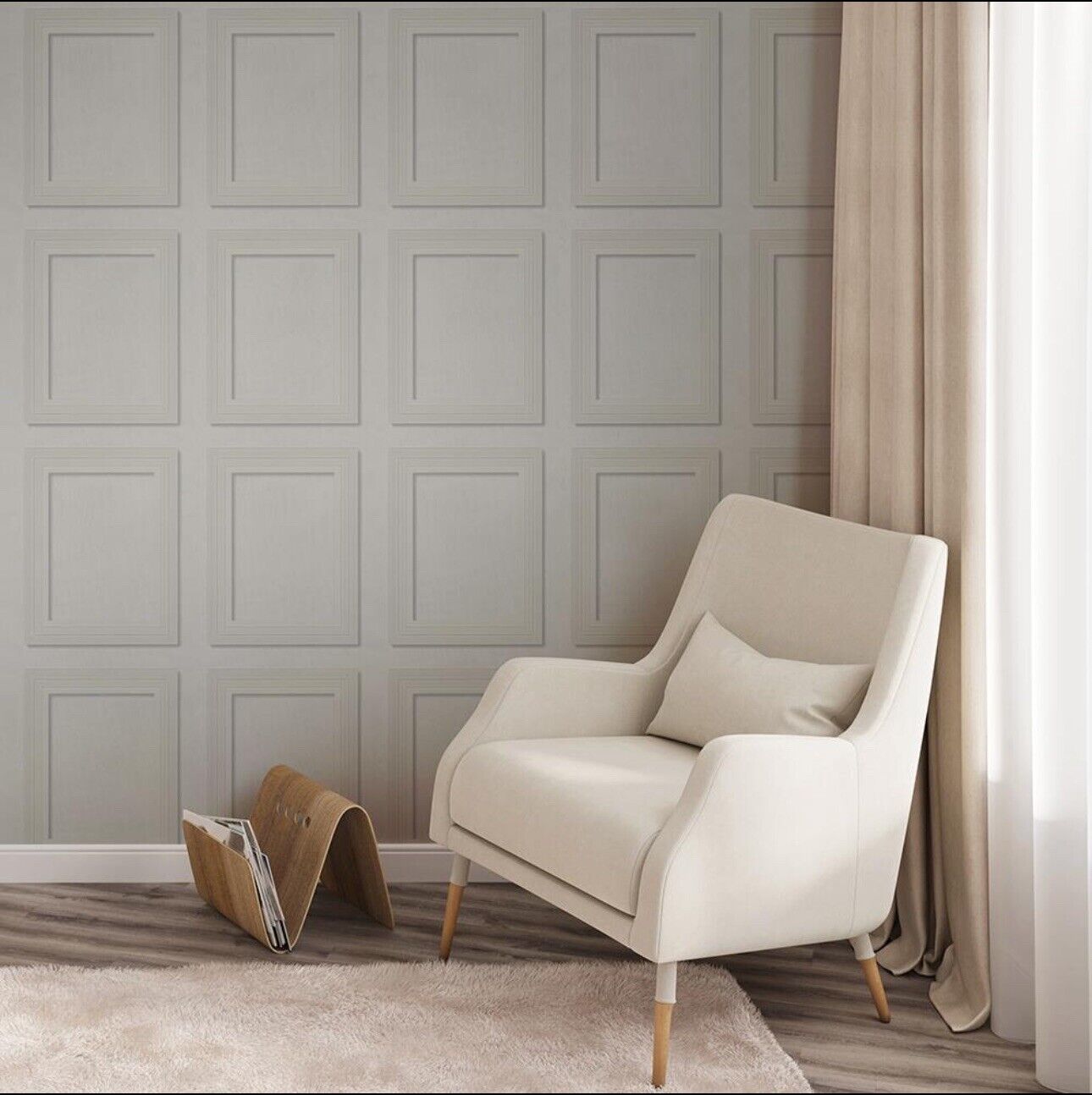 Rasch Beaded Panel Wallpaper Realistic 3D Effect Wood Paneling - Grey 279282