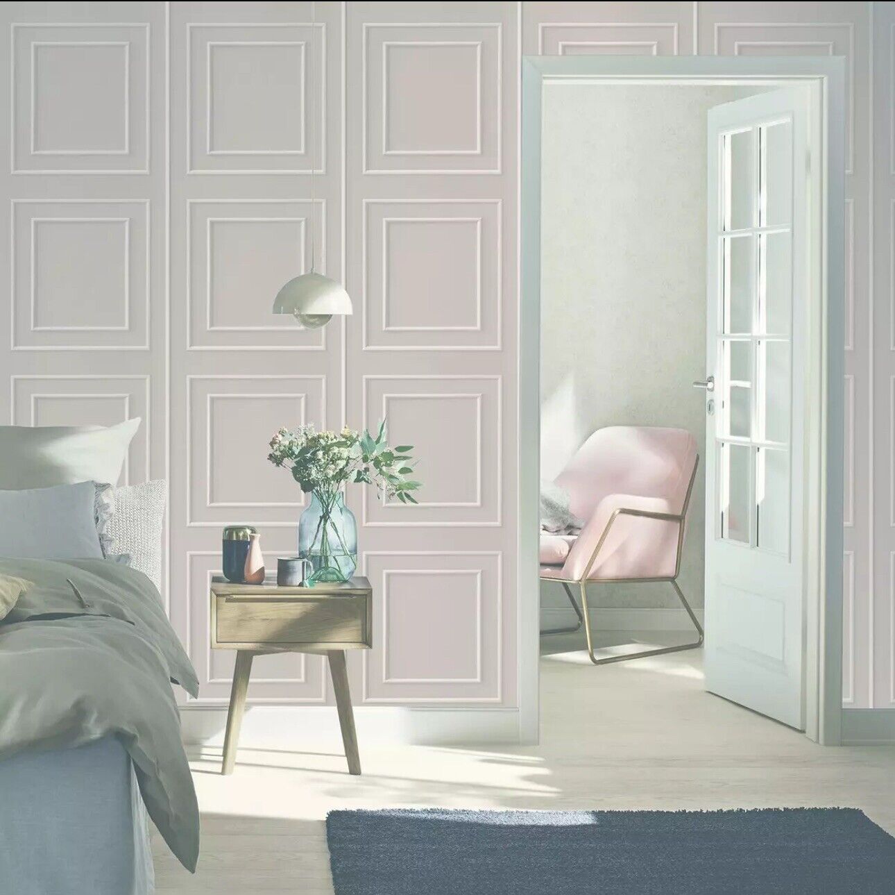 Rasch Beaded Panel Wallpaper Realistic 3D Effect Wood Paneling - Grey 279282