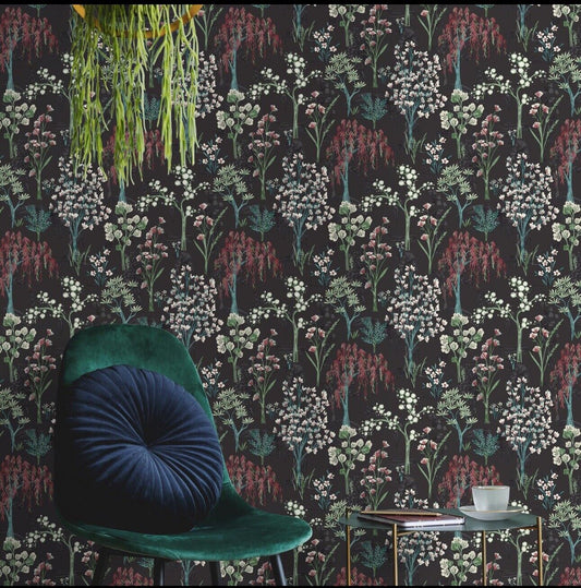 Holden Decor Kieder Oriental trees Charcoal Wallpaper 91133