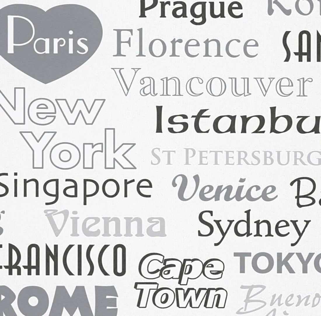 304671 - Boys & Girls Famous Cities Grey White AS Creation Wallpaper Clearance
