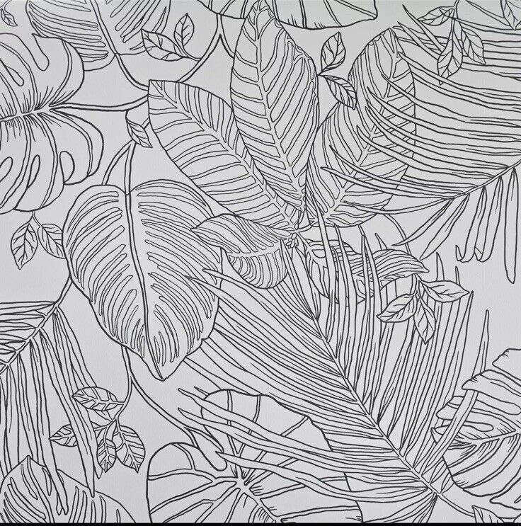 Rasch Canopy Leaves Wallpaper 283173 – Grey & Black Tropical Jungle Floral Design, 10m Roll