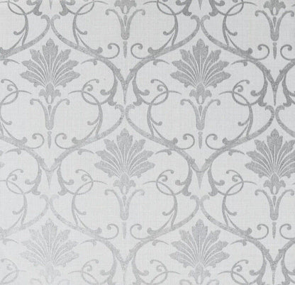 Artstick Metallic Grey Silver Damask Wallpaper – Peel &amp; Stick Self-Adhesive Vinyl Wall Covering