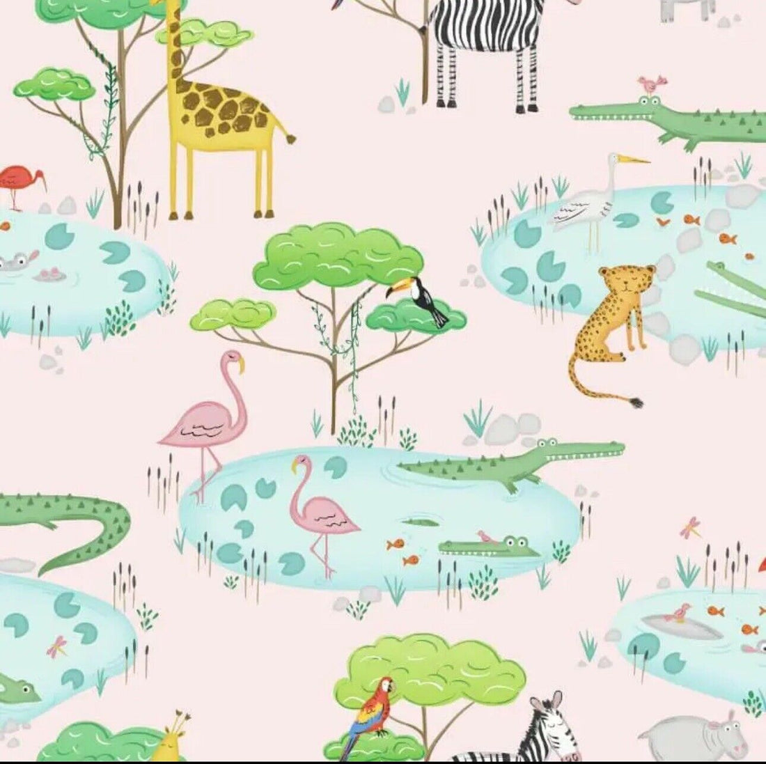 Holden Decor Crocodile Animals Lake Pink Multi Kids Wallpaper 90931
