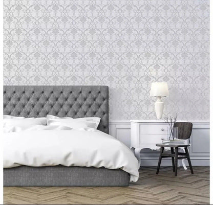 Artstick Metallic Grey Silver Damask Wallpaper – Peel &amp; Stick Self-Adhesive Vinyl Wall Covering
