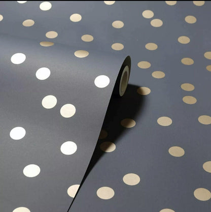 Arthouse Dotty Charcoal &amp; Rose Gold Wallpaper 685001 – Modern Metallic Polka Dot Design, Full Roll