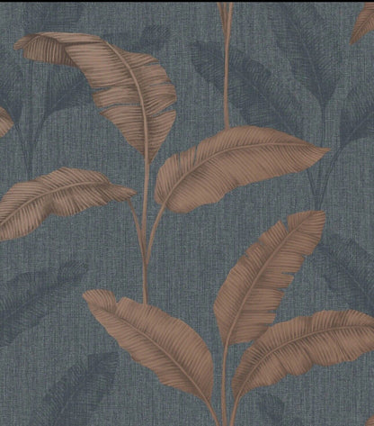 Amara Palm Leaf Navy/Copper wallpaper Rasch 283463 wallpaper