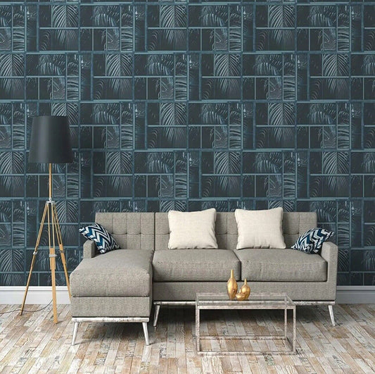 AS Creation Tropical Jungle Palm Leaf Leaves Tiles Wallpaper Blue Black 37740-4