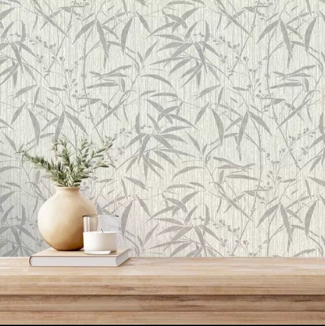 Rasch Bamboo Manila Wallpaper 284873 – White & Grey Tropical Leaf Jungle Design, 10m Roll