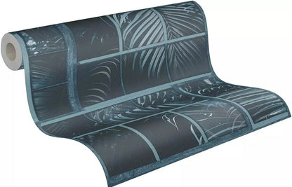 AS Creation Tropical Jungle Palm Leaf Leaves Tiles Wallpaper Blue Black 37740-4