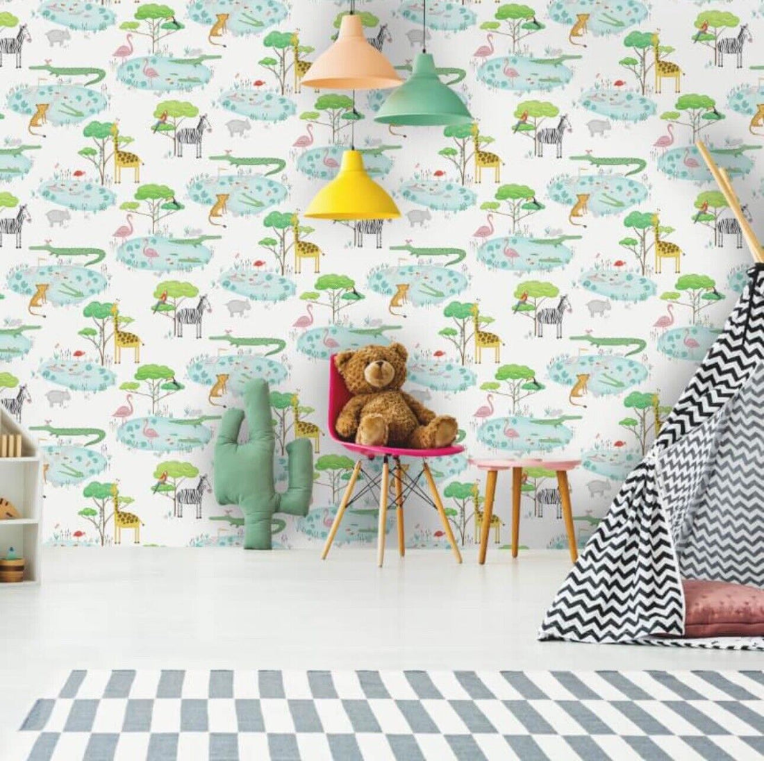 Holden Decor Crocodile Animals Lake White Multi Kids Wallpaper 90930