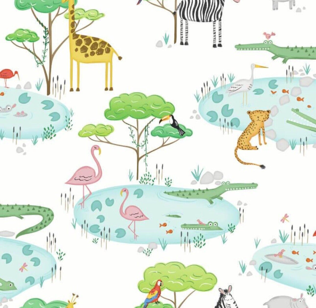 Holden Decor Crocodile Animals Lake White Multi Kids Wallpaper 90930
