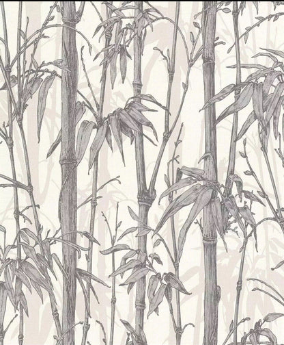 Rasch Bamboo Shimmer White/Silver Metallic Wallpap]er 484830 Clearance