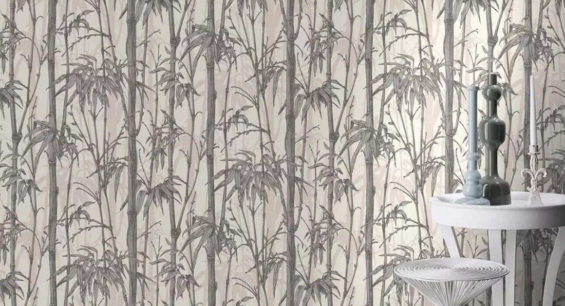 Rasch Bamboo Shimmer White/Silver Metallic Wallpap]er 484830 Clearance