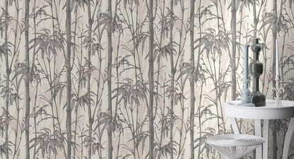 Rasch Bamboo Shimmer White/Silver Metallic Wallpap]er 484830 Clearance