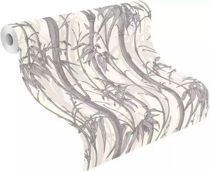 Rasch Bamboo Shimmer White/Silver Metallic Wallpap]er 484830 Clearance