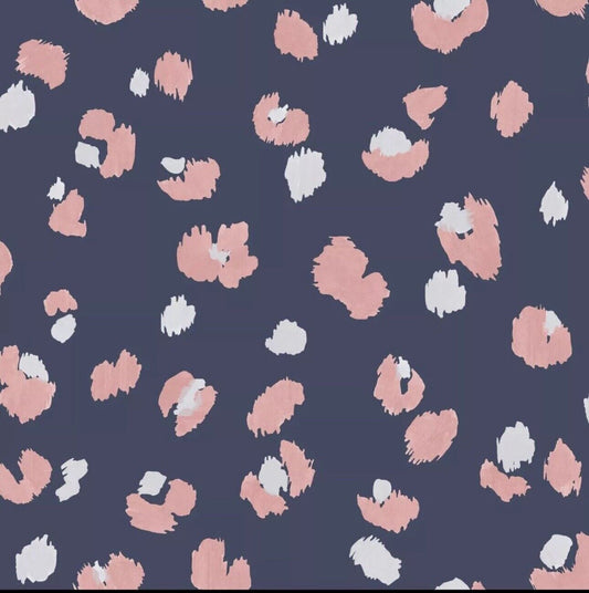 Holden Decor Large Leopard Spot Navy Pink Metallic Wallpaper 91071