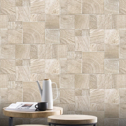 Half Price Rasch Wooden Block Wood Tiles Textured Vinyl Natural Wallpaper 532616