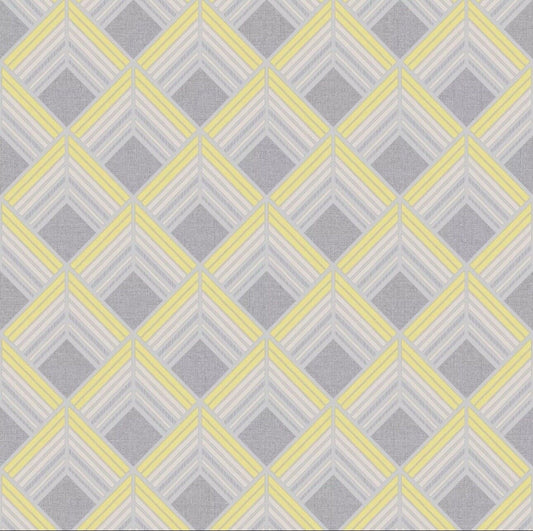 Graham & Brown Trifina Wallpaper 104138 – Yellow & Grey Geometric 3D Design, Super Fresco Vinyl Roll