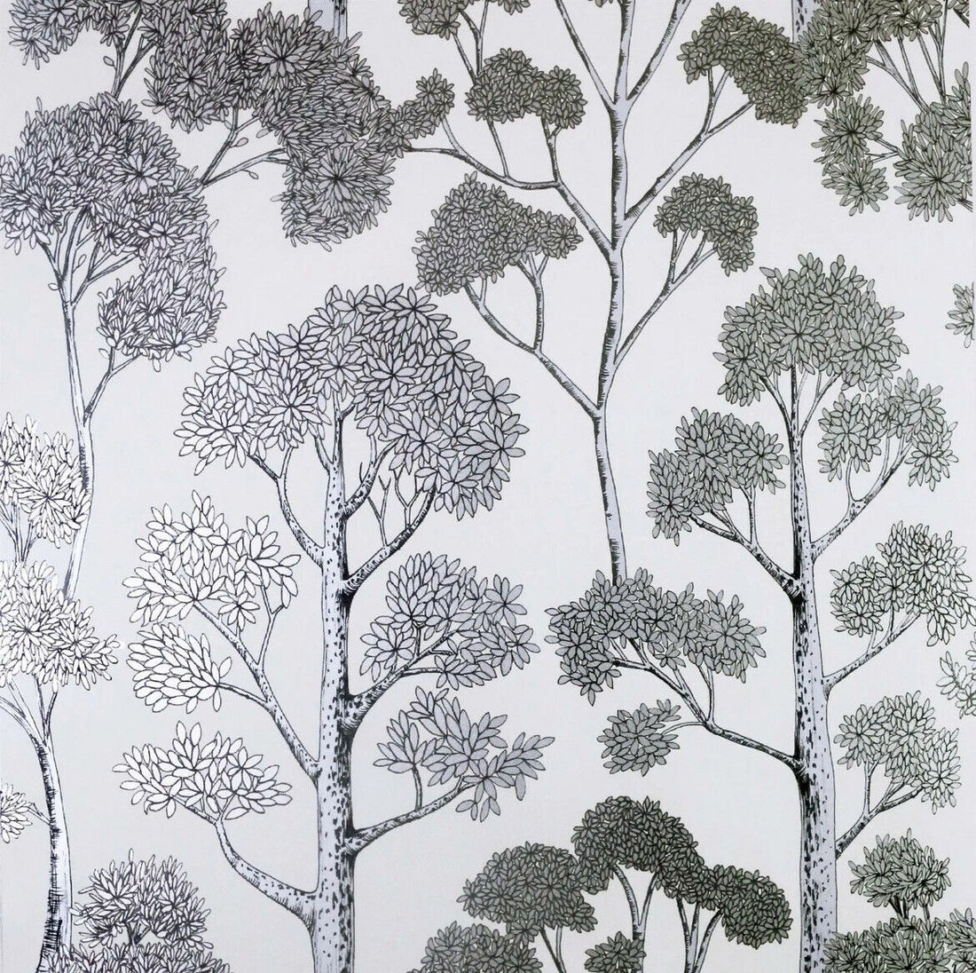 Arthouse Delamere Wallpaper – White & Silver Metallic Tree Floral Design | 909505