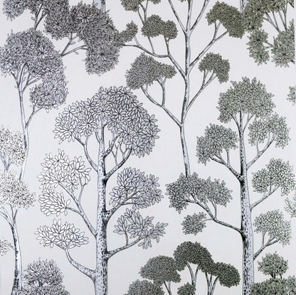 Arthouse Delamere Wallpaper – White &amp; Silver Metallic Tree Floral Design | 909505