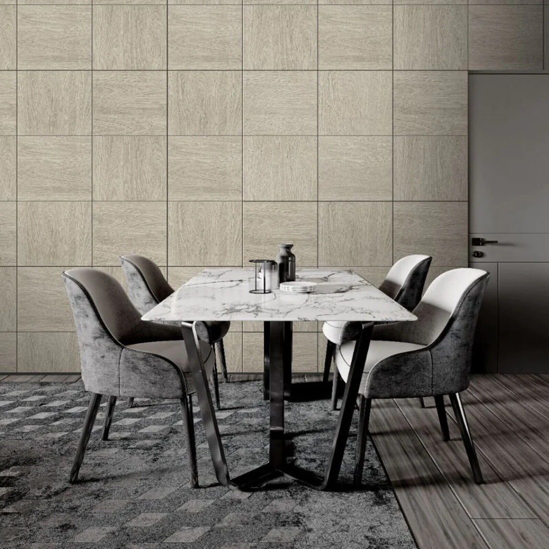 Grey Wood Panel Wallpaper Heavyweight Realistic Block Wood Grain Rasch 282060.