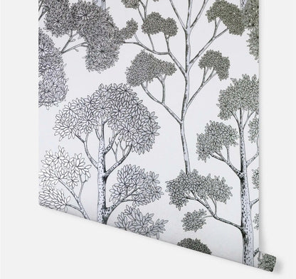 Arthouse Delamere Wallpaper – White &amp; Silver Metallic Tree Floral Design | 909505