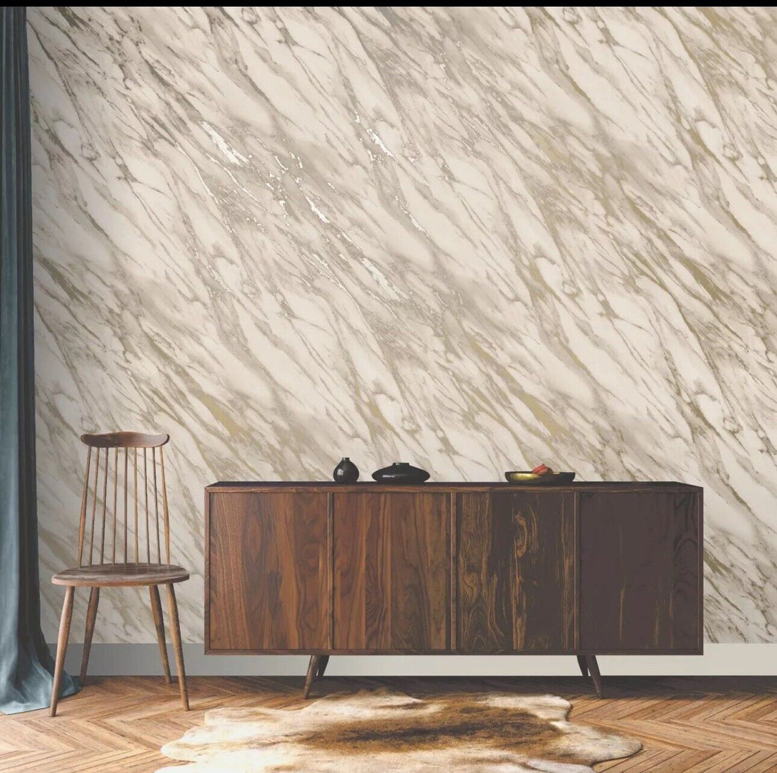 Realistic Marble Effect Wallpaper – Metallic Shimmer Smooth Finish | 284385
