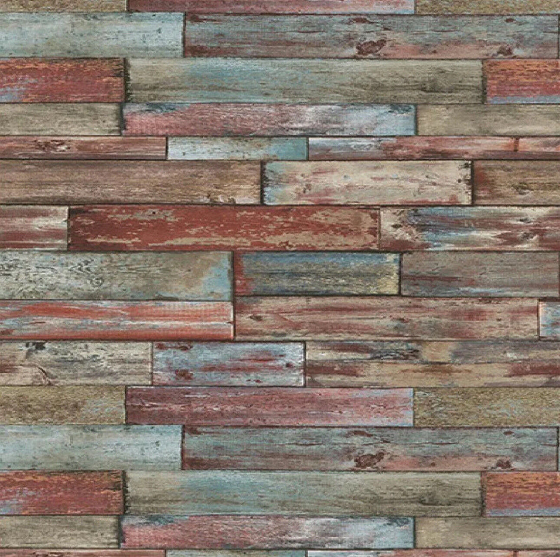 Wood Effect Wallpaper Red Blue Brown Wooden Weathered Planks Boards Panels 7319-06