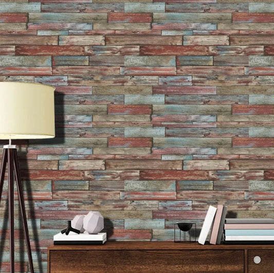 Wood Effect Wallpaper Red Blue Brown Wooden Weathered Planks Boards Panels 7319-06