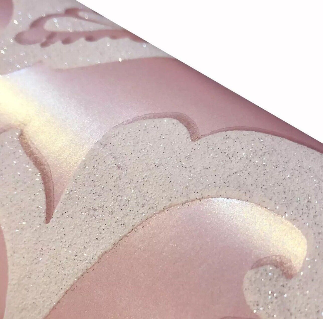 Arthouse Glistening Blush Wallpaper 903700 – Pink Damask Glitter Embossed Vinyl, 10m Roll