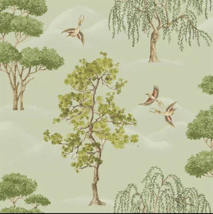 Rasch Maya Willow Woodland Wallpaper – Green Bird Print Luxury Decor | 283876