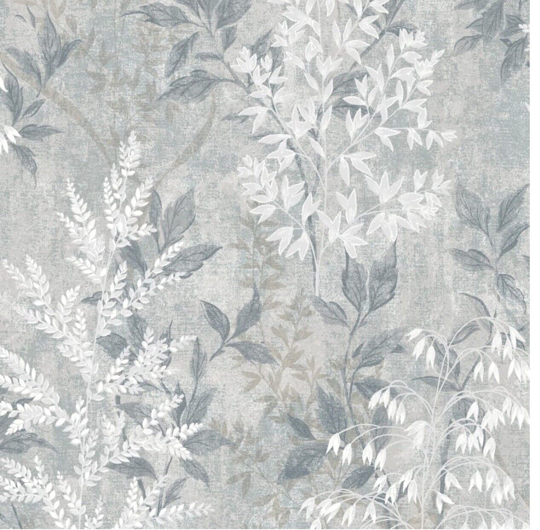 Rasch Garden Leaf Wallpaper – Metallic Grey Textured Plant Print | 284576