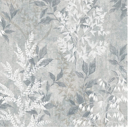 Rasch Garden Leaf Wallpaper – Metallic Grey Textured Plant Print | 284576