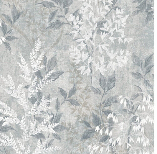 Rasch Garden Leaf Wallpaper – Metallic Grey Textured Plant Print | 284576