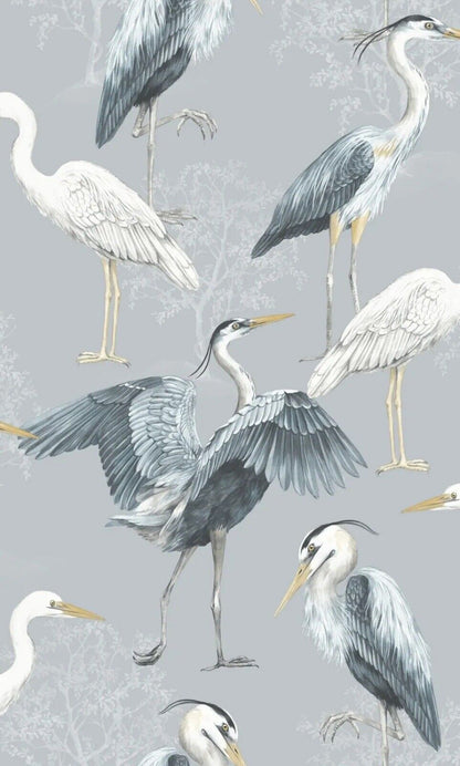 The Design Library Heron Crane Bird Blue Grey Wallpaper 283944 Clearance