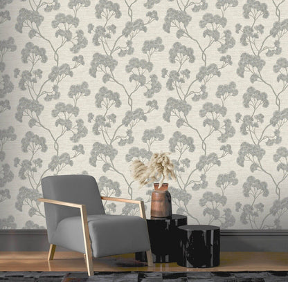 Rasch Elegant Homes Gingko Wallpaper – Textured Grey Botanical Leaf | 316025