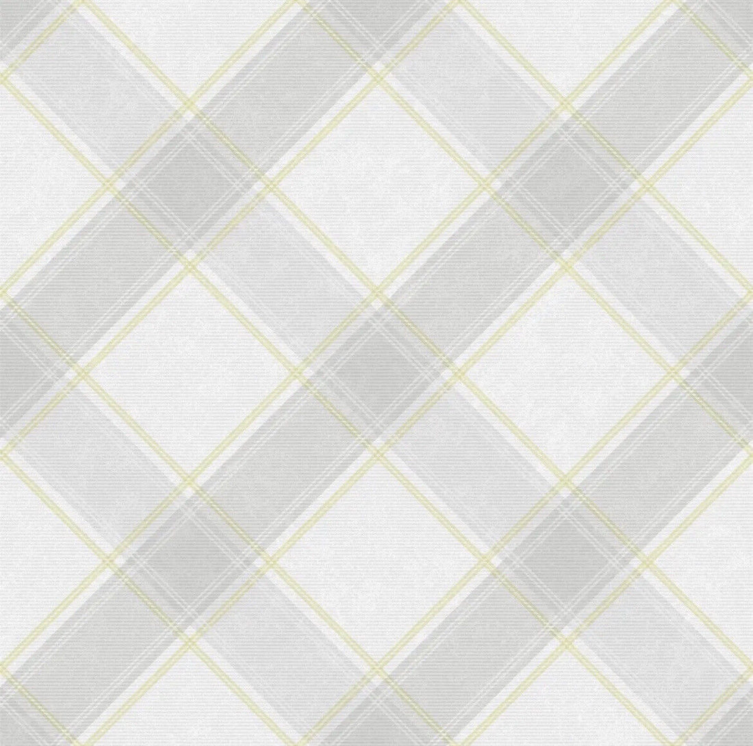 Check Tartan Wallpaper Checked Plaid Chequered Grey Yellow Holden Decor 90741..