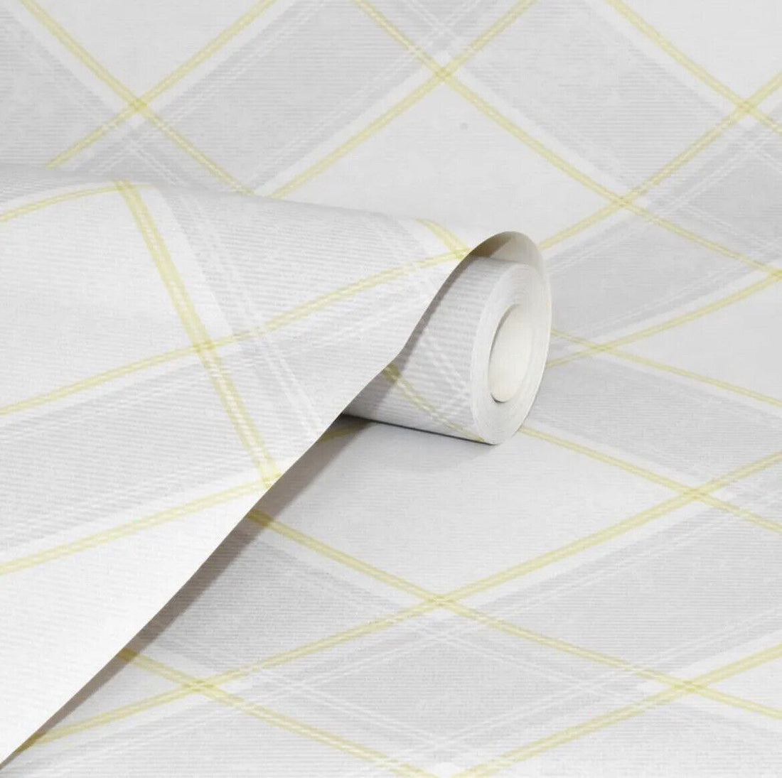 Check Tartan Wallpaper Checked Plaid Chequered Grey Yellow Holden Decor 90741..