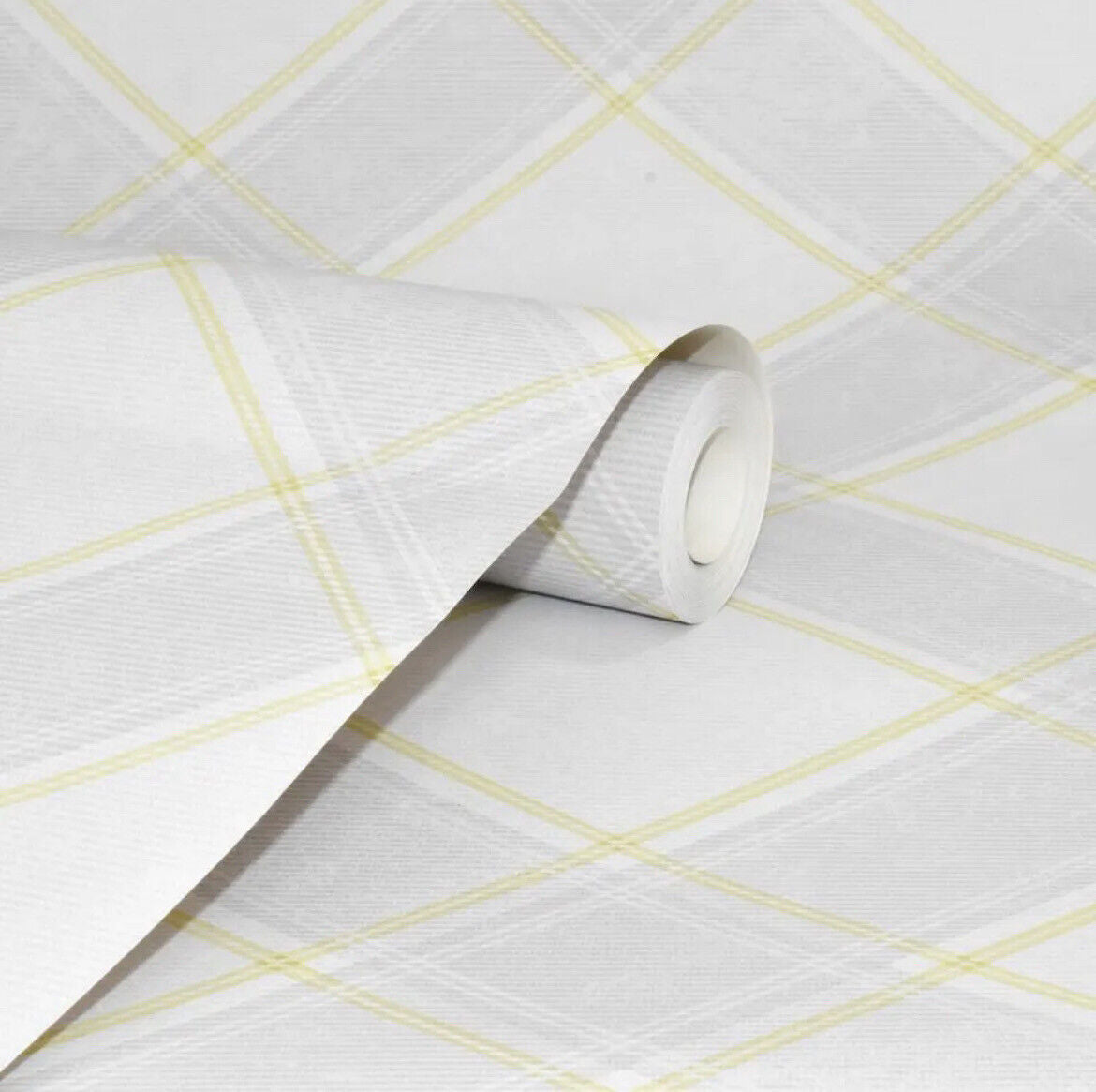 Check Tartan Wallpaper Checked Plaid Chequered Grey Yellow Holden Decor 90741..