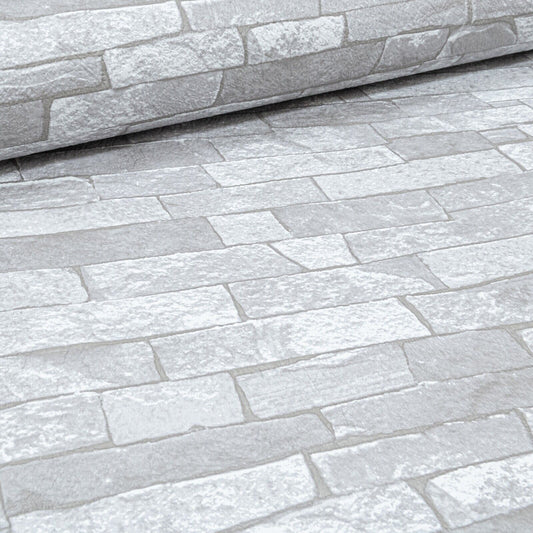 Rustic Brick 3D Effect White Light Medium Grey Textured Feature Wallpaper 05546-20