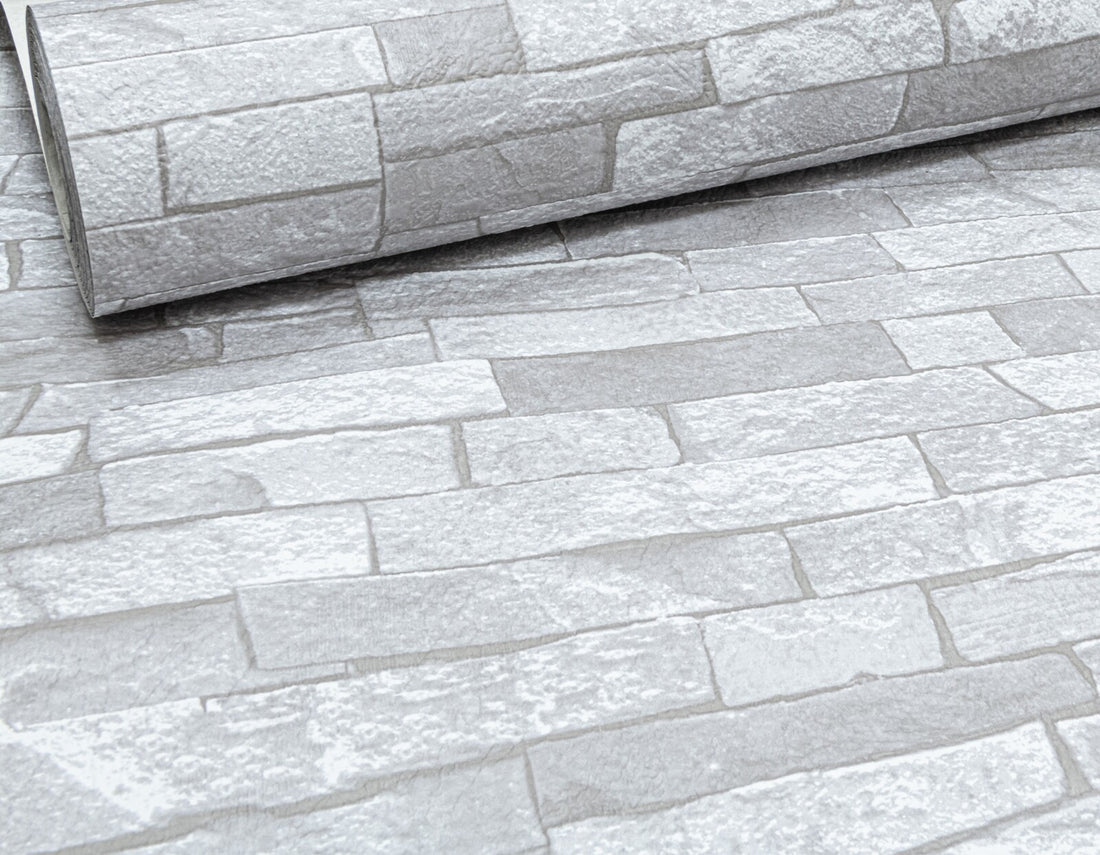 Rustic Brick 3D Effect White Light Medium Grey Textured Feature Wallpaper 05546-20