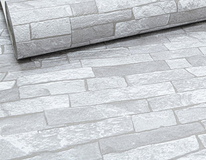 Rustic Brick 3D Effect White Light Medium Grey Textured Feature Wallpaper 05546-20