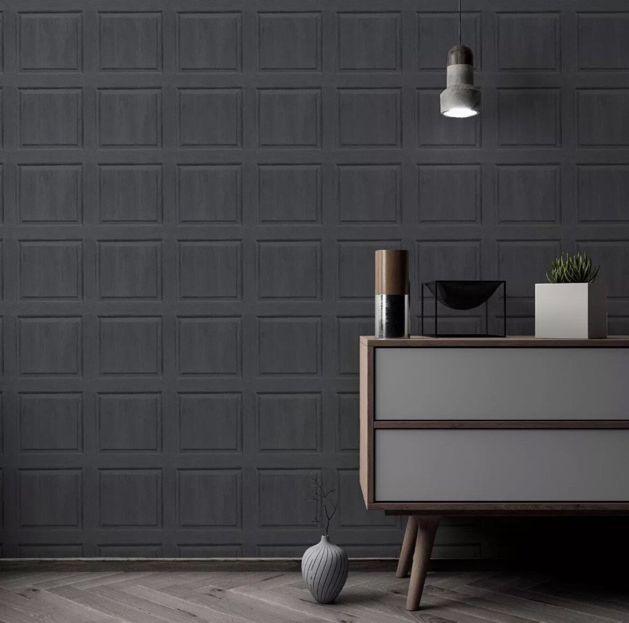 Artistick Washed Panel Charcoal Peel And stick Wallpaper  300226 (Half price)