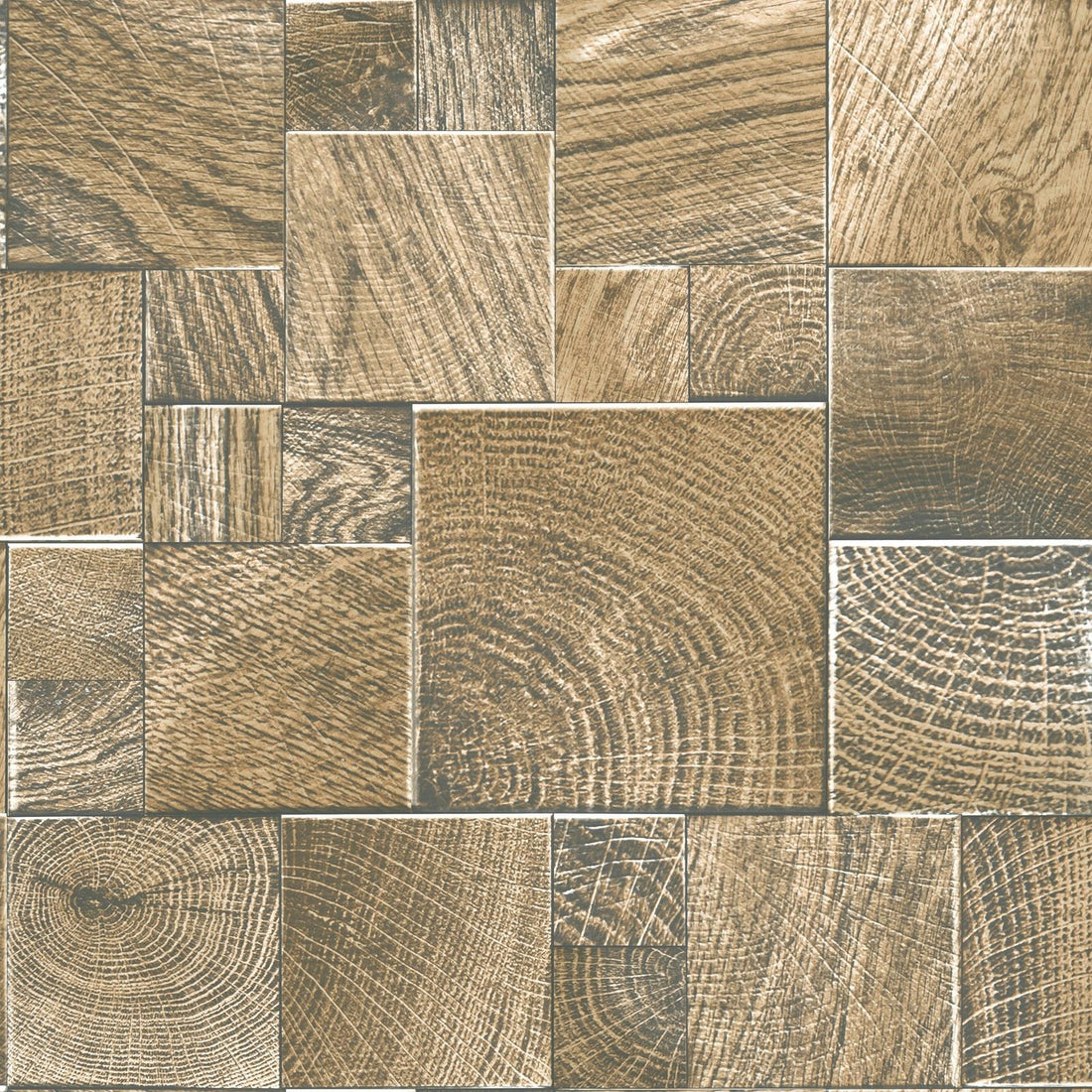 Rasch Wooden Block Wood Tiles Wallpaper Glitter Textured Vinyl Caramel 532630