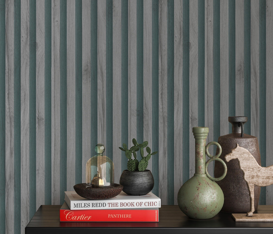 Erismann Non-woven Wooden Panels Green Grey Wood Look Wallpaper  10295-47