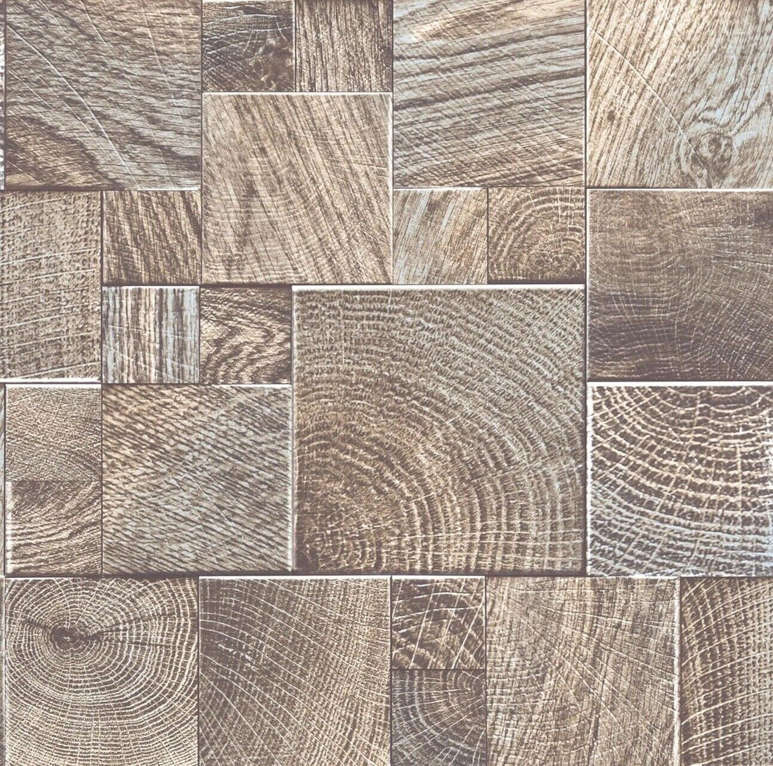 Rasch Wooden Block Wood Tiles Wallpaper Glitter Textured Vinyl Greige 532623
