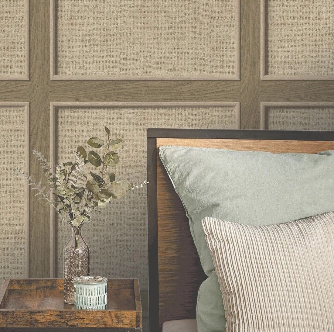 Walnut Oak Panelled 3D Smooth Brown Weave Wood Grain Effect Wallpaper 285795