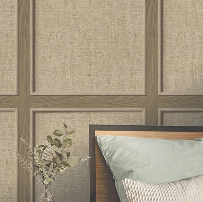 Walnut Oak Panelled 3D Smooth Brown Weave Wood Grain Effect Wallpaper 285795