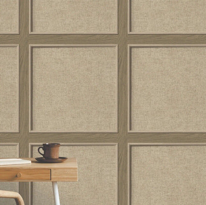 Walnut Oak Panelled 3D Smooth Brown Weave Wood Grain Effect Wallpaper 285795